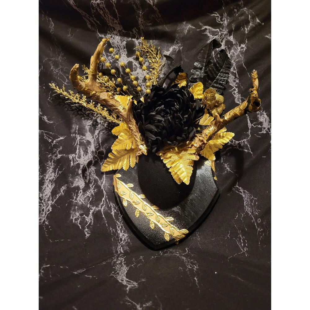 Deer Antler Mount Taxidermy Oddity Piece Black Gold bones, Oddities, floral,